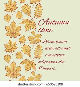 Autumn vector illustration. Autumn leaves. Vintage card. Seamless vertical pattern.
