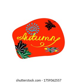 Autumn vector illustration, maple leaves and rain on orange background