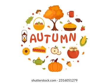Autumn Vector Illustration Panoramic of Mountains and Maple Trees Fallen with Yellow Foliage in Flat Cartoon Hand Drawn Landing Page Templates
