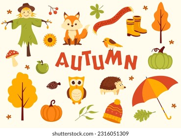 Autumn Vector Illustration Panoramic of Mountains and Maple Trees Fallen with Yellow Foliage in Flat Cartoon Hand Drawn Landing Page Templates