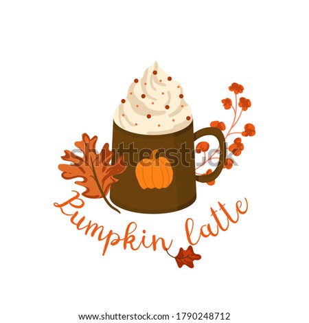 Autumn vector illustration pumpkin latte with lettering