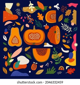 Ilustración vectorial de otoño con calabazas