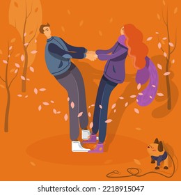 Autumn vector illustration of swirling pair of lovers