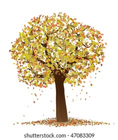 Autumn. Vector illustration of tree with yellow and red leaves