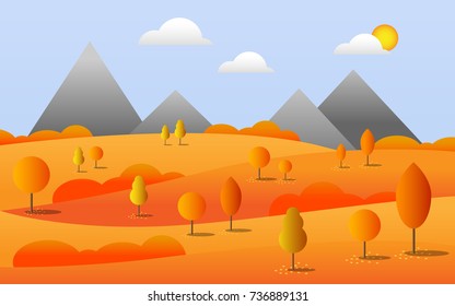 Autumn vector illustration. Trees, bushes, mountains and sky. Editable. EPS10