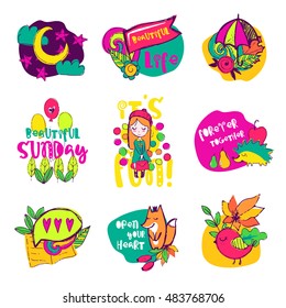 Autumn vector isolated elements collection. Colorful hand drawn different items. Doodle style.