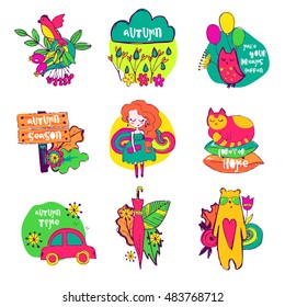 Autumn vector isolated elements collection. Colorful hand drawn different items. Doodle style.
