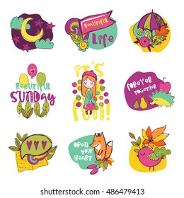 Autumn vector isolated elements collection. Colorful hand drawn different items. Doodle style.