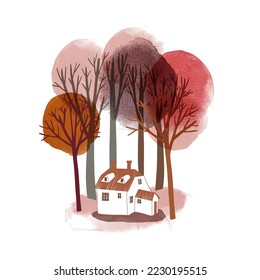 Autumn vector landscape of cozy farm 