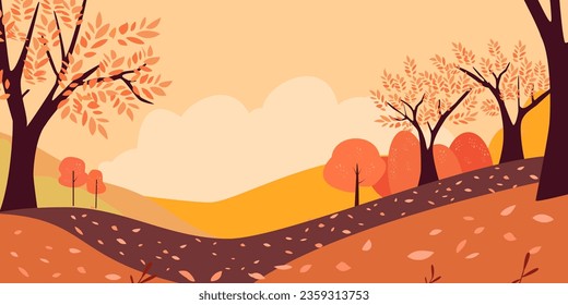 Autumn vector landscape in flat style.
