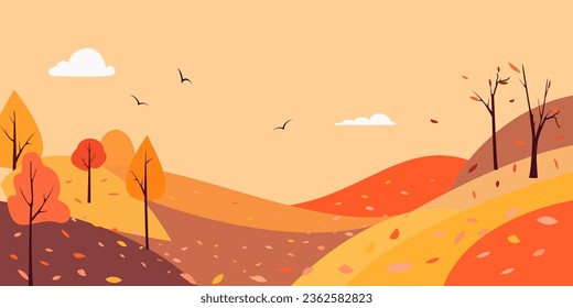 Autumn vector landscape in flat style.
