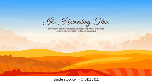 Autumn Vector Landscape. Minimalist style. Harvesting on the field. Wallpaper