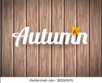 Autumn vector leaves text wooden background with panels