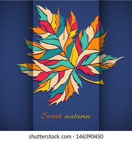 autumn vector maple-leaf illustration. autumn leaf on a background of folded paper