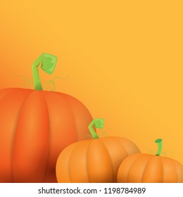 autumn vector orange pumpkins border design template for banners and thanksgiving day backgrounds. vector Pile of pumpkins frame isolated on orange background