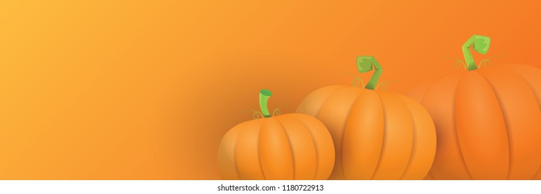 autumn vector orange pumpkins horizontal banner design template for farm market banners and thanksgiving day backgrounds. vector Pile of orange pumpkins frame or border on orange background