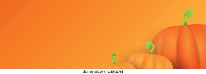 autumn vector orange pumpkins horizontal banner design template for farm market banners and thanksgiving day backgrounds. vector Pile of orange pumpkins frame or border on orange background