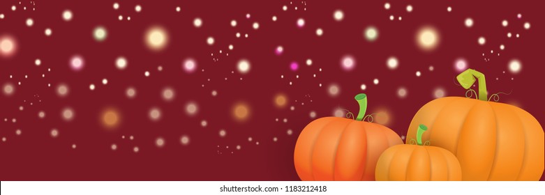 autumn vector orange pumpkins horizontal banner design template for farm market banners and thanksgiving day backgrounds. vector Pile of orange pumpkins frame or border on autumn background with light