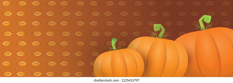 autumn vector orange pumpkins horizontal banner design template for farm market banners and thanksgiving day backgrounds. vector Pile of orange pumpkins frame or border on brown background
