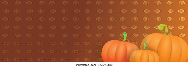 autumn vector orange pumpkins horizontal banner design template for farm market banners and thanksgiving day backgrounds. vector Pile of orange pumpkins frame or border on brown background
