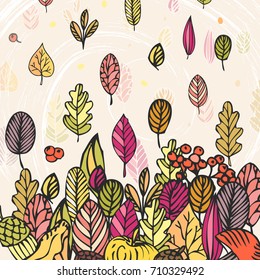 Autumn vector pattern. Fall leaves. Doodle floral illustration