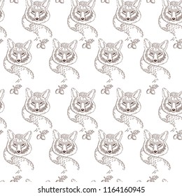Autumn vector pattern with foxes and acorns.