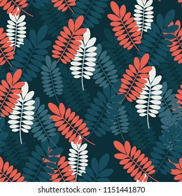 Autumn vector pattern. Hand draw autumn leaves. Dark blue background.