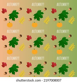 Autumn vector pattern. Illustration with leaves, pumpkin and acorn on gradient background