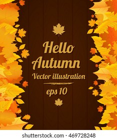 Autumn vector poster on wood background with space for your text