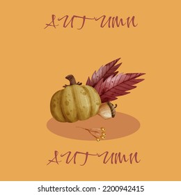 Herbstvektor-Druck für Postkarte oder Web. Grafik-Illustration für Helloween mit Staffeln. Erntedanktag