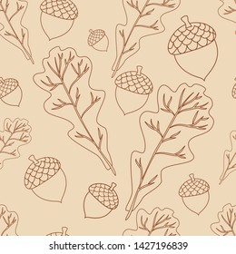 Autumn vector seamles pattern. Endless texture can be used for web design, printing onto fabric and paper or scrapbooking. Beige and brown colors. Swatch included