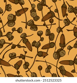
Autumn vector seamless pattern with acorns in brown tones.