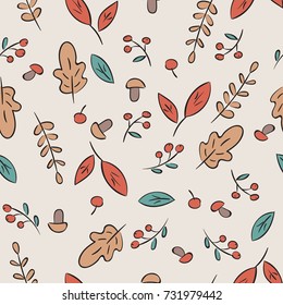 Autumn vector  seamless pattern.  Elements of forest and recreation