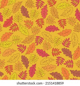 Autumn vector seamless pattern - fallen leaves on a orange background