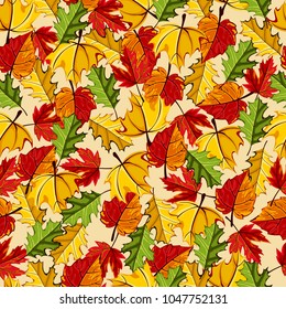 Autumn vector seamless pattern. Hand draw autumn leaves background.