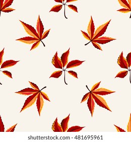 Autumn vector seamless pattern. Hand draw autumn leaves background.