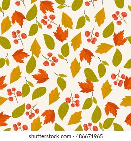 Autumn vector seamless pattern. Hand draw autumn leaves background.