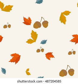 Autumn vector seamless pattern. Hand draw autumn leaves background.