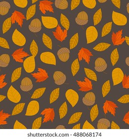Autumn vector seamless pattern. Hand draw autumn leaves background.