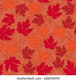 Autumn vector seamless pattern. Hand draw autumn leaves background.