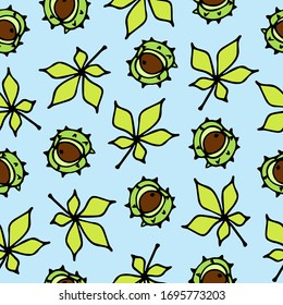 autumn vector seamless pattern with hand-drawn chestnuts and chestnut leaves. it can be used as wallpaper, background, print, textile design, notebooks, phone cases, packaging paper, and more.