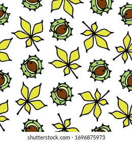 autumn vector seamless pattern with hand-drawn chestnuts and chestnut leaves. it can be used as wallpaper, background, print, textile design, notebooks, phone cases, packaging paper, and more.