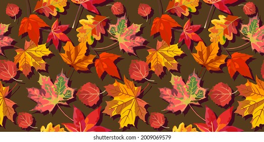 Autumn vector seamless pattern with leaves