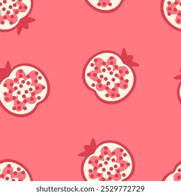 Autumn vector seamless pattern with pomegranate slices. Perfect art background for banner, card, textile, fabric, paper, sale. Hand drawn illustration.