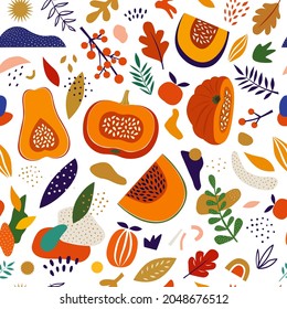 Autumn vector seamless pattern with pumpkins	