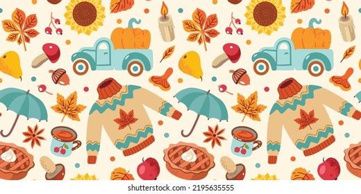 Autumn vector seamless pattern. Thanksgiving background