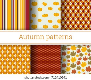 Autumn vector seamless patterns set.