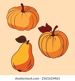 Autumn Vector Set: Hand-Drawn Pumpkin and Pear Elements