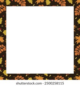 Autumn vector square frame with pumpkins and fall leaves. Hand drawn illustration.