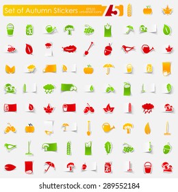 autumn vector sticker icons with shadow. Paper cut